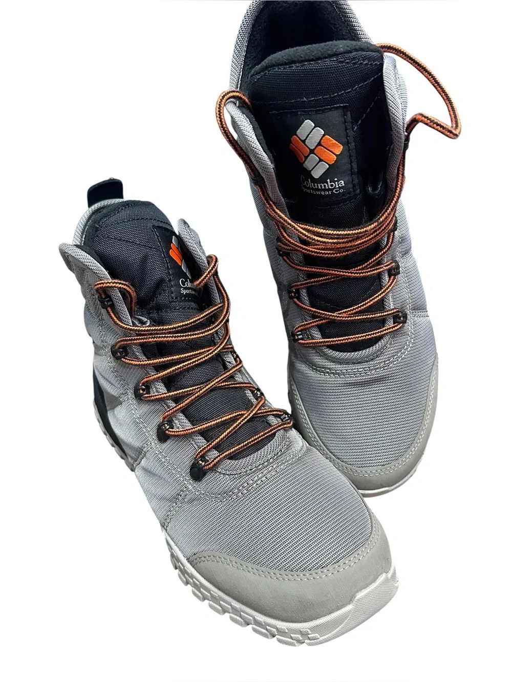 Columbia Men's waterproof Gray and Black Hiking Boots with Orange Accents size 8